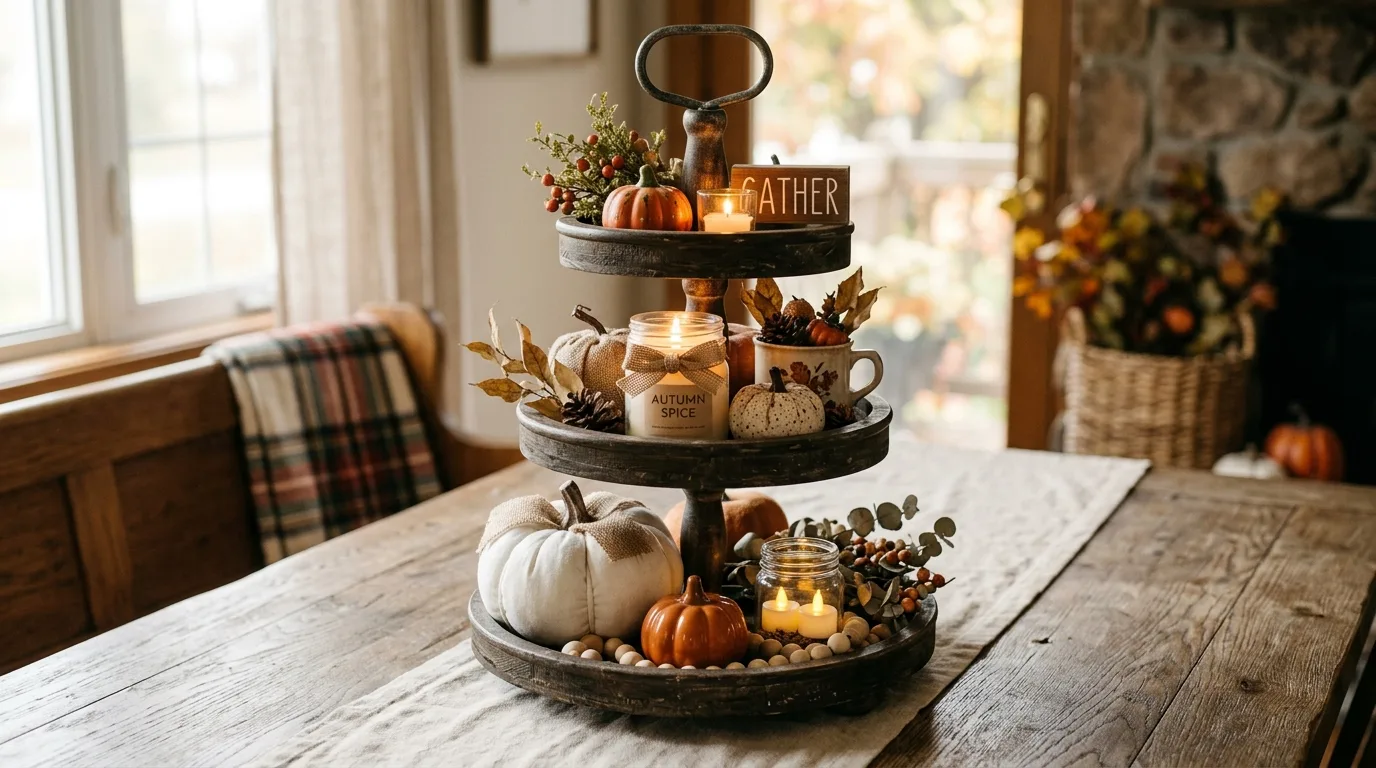 Rustic farmhouse Thanksgiving tiered tray